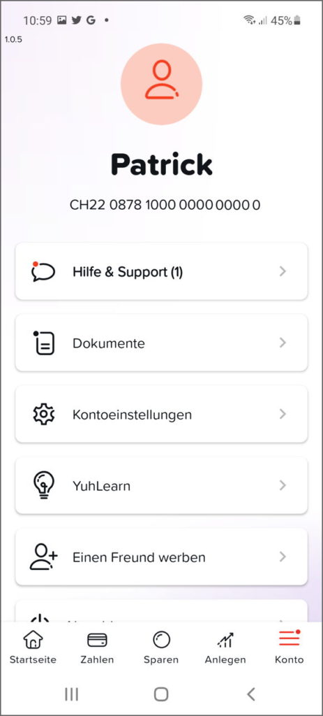 Dashboard Banking App Yuh von Swissquote und Postfinance Die Banking App Yuh von Swissquote und Postfinance