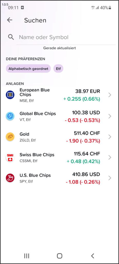 Yuh Banking App Geld anlegen ETF