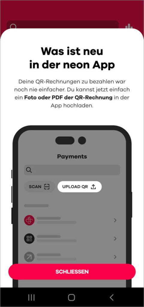 Mit Neon die QR-Rechnung im PDF- oder Bildformat direkt auf dem Smartphone bezahlen.