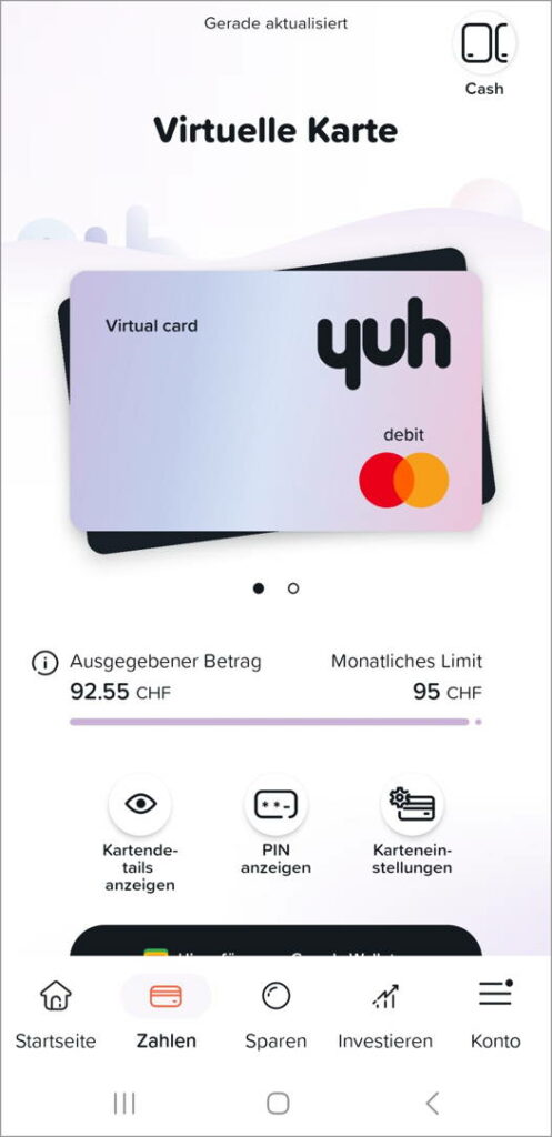 Yuh App Zukunft Swissquote am Beispiel der virtuellen Mastercard